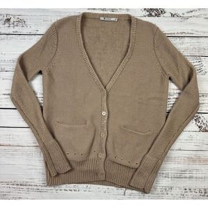 T by Alexander Wang Brown Button Down Knit Sweater Cardigan V-Neck Cotton Sz S‎